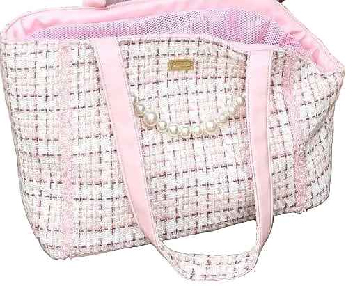 Tweed Boucle Style Pet Dog Carrier - Pale Pink