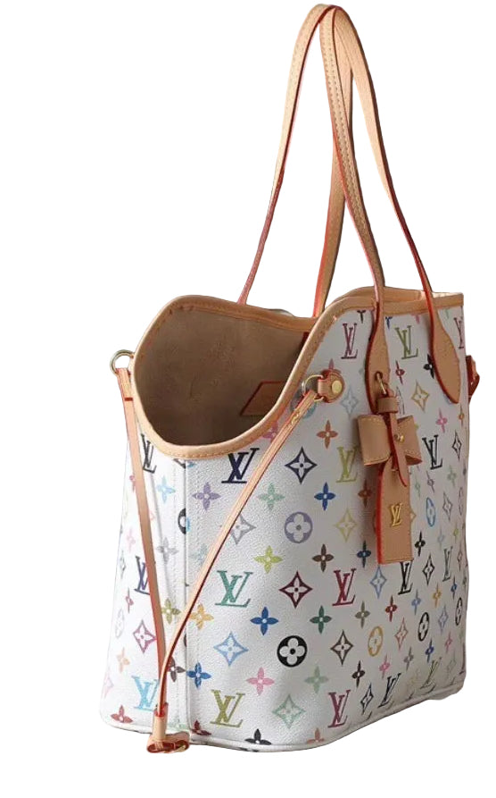 NeverWoof Luxury Bow Pet Carrier Tote Bag - Multicolour White