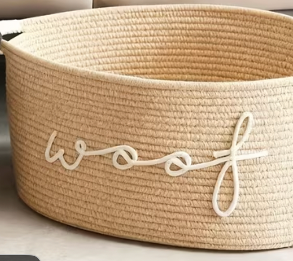 Woof Rope Dog Toy Box - Beige