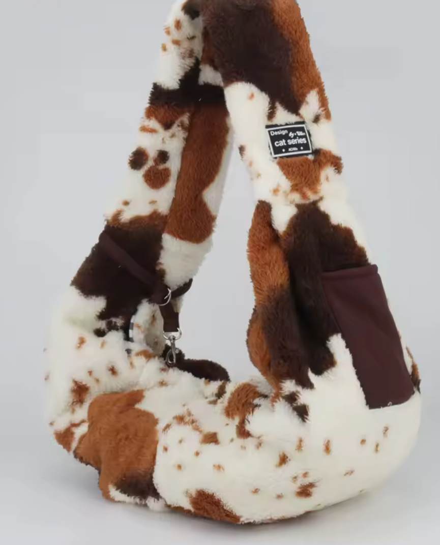 African Cow Print Dog Sling Carrier - Brown