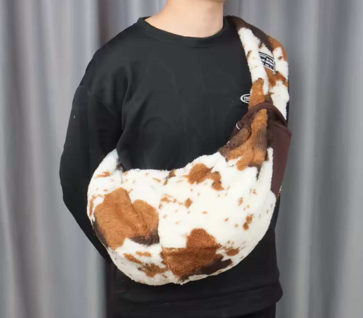 African Cow Print Dog Sling Carrier - Brown