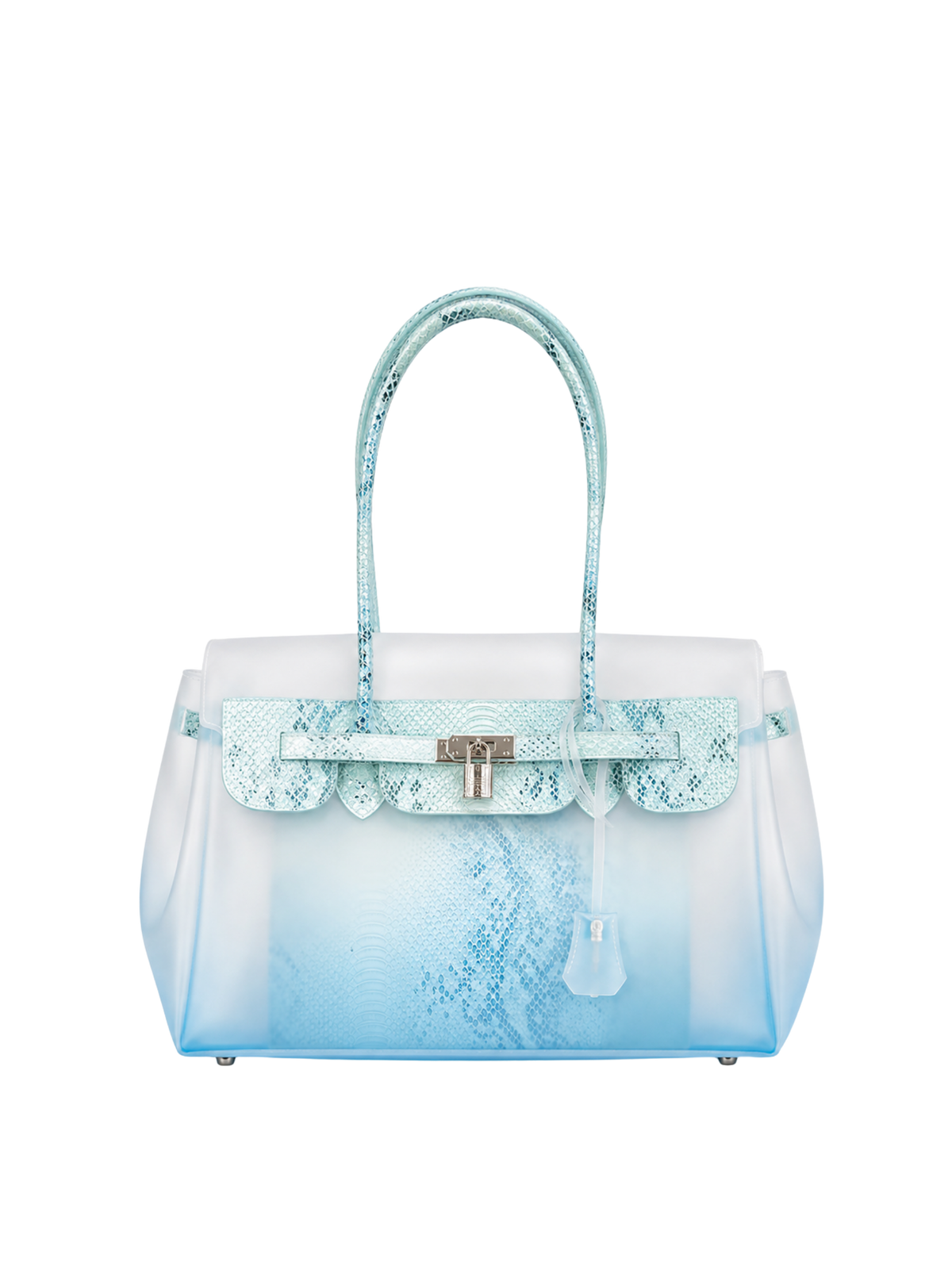 The Jelly Firkin Tote PU Bag - Frosted Snake Skin Blue/Green