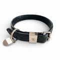 Quilted Genuine Leather Dog Designer Collar and Lead Set - Black/Silver