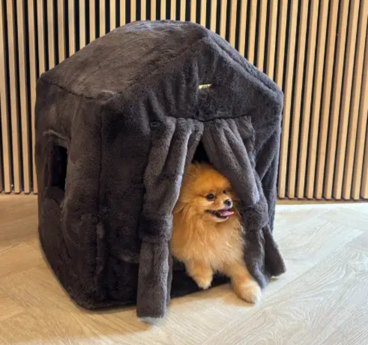 Luxury Faux Fur Dog House Bed - Chocolate Brown
