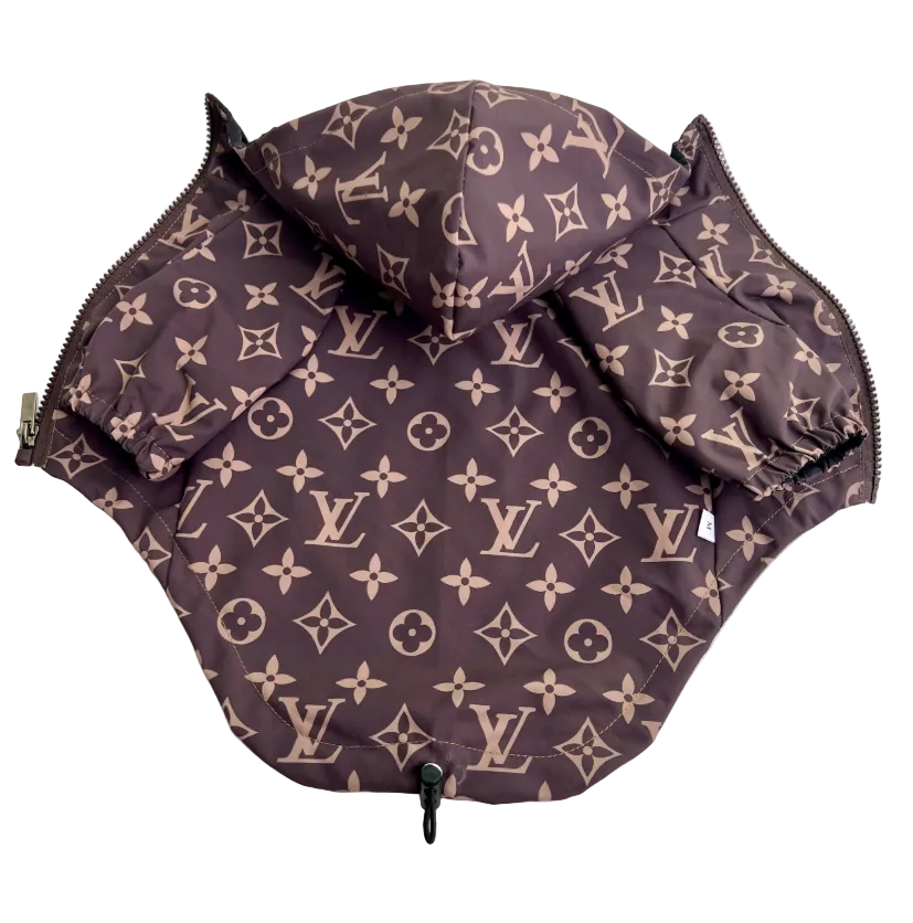 Designer Adjustable Hoodie Dog Rainproof Jacket - Brown