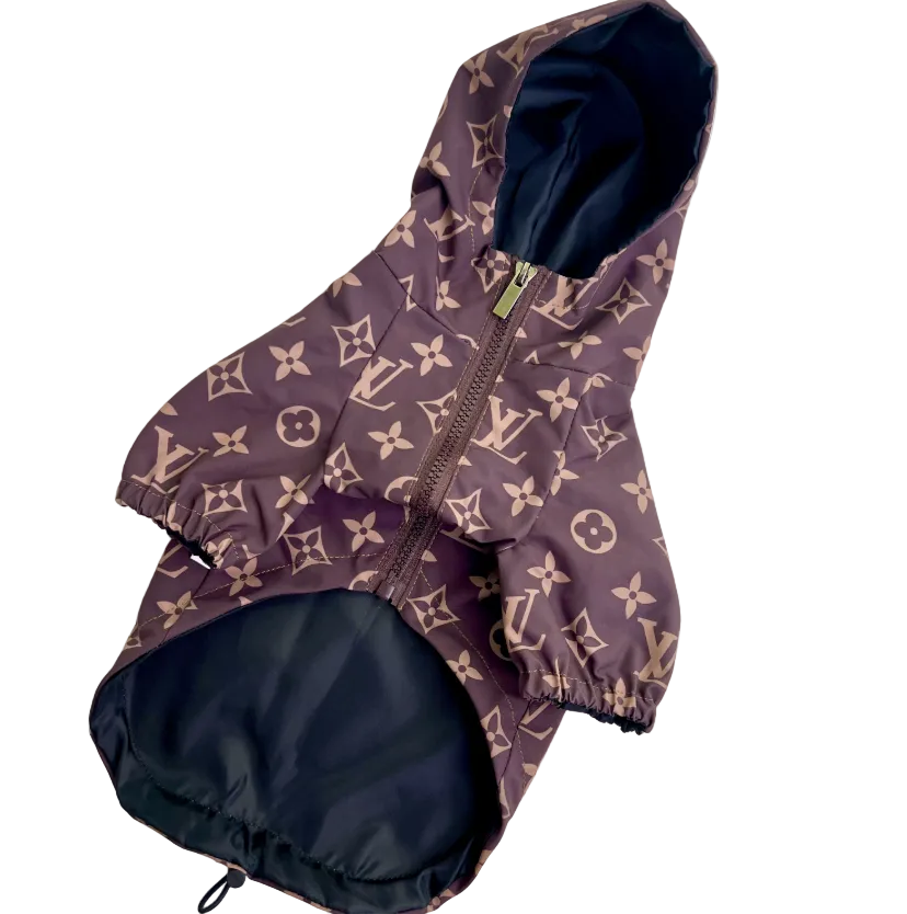 Designer Adjustable Hoodie Dog Rainproof Jacket - Brown
