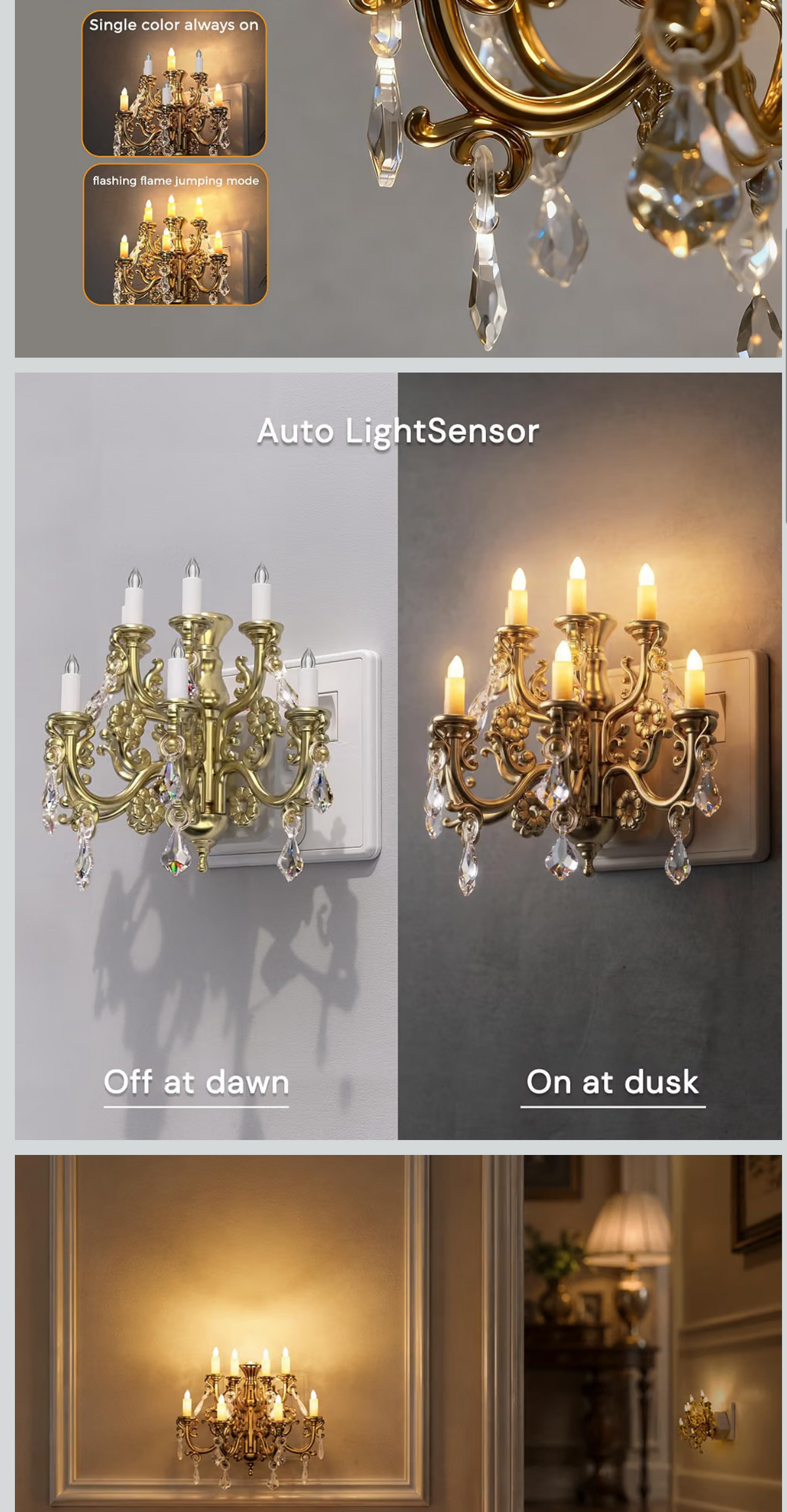 Chandelier Candle Plug in Wall Dog Pet Night Light - Gold