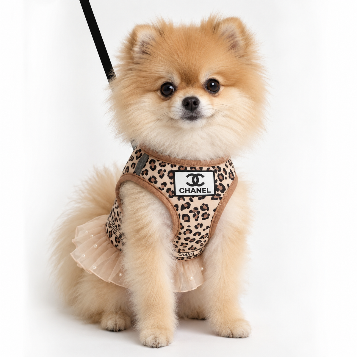 Luxury Designer Ruffle Edge Peplum Step-in Dog Harness - Leopard Print