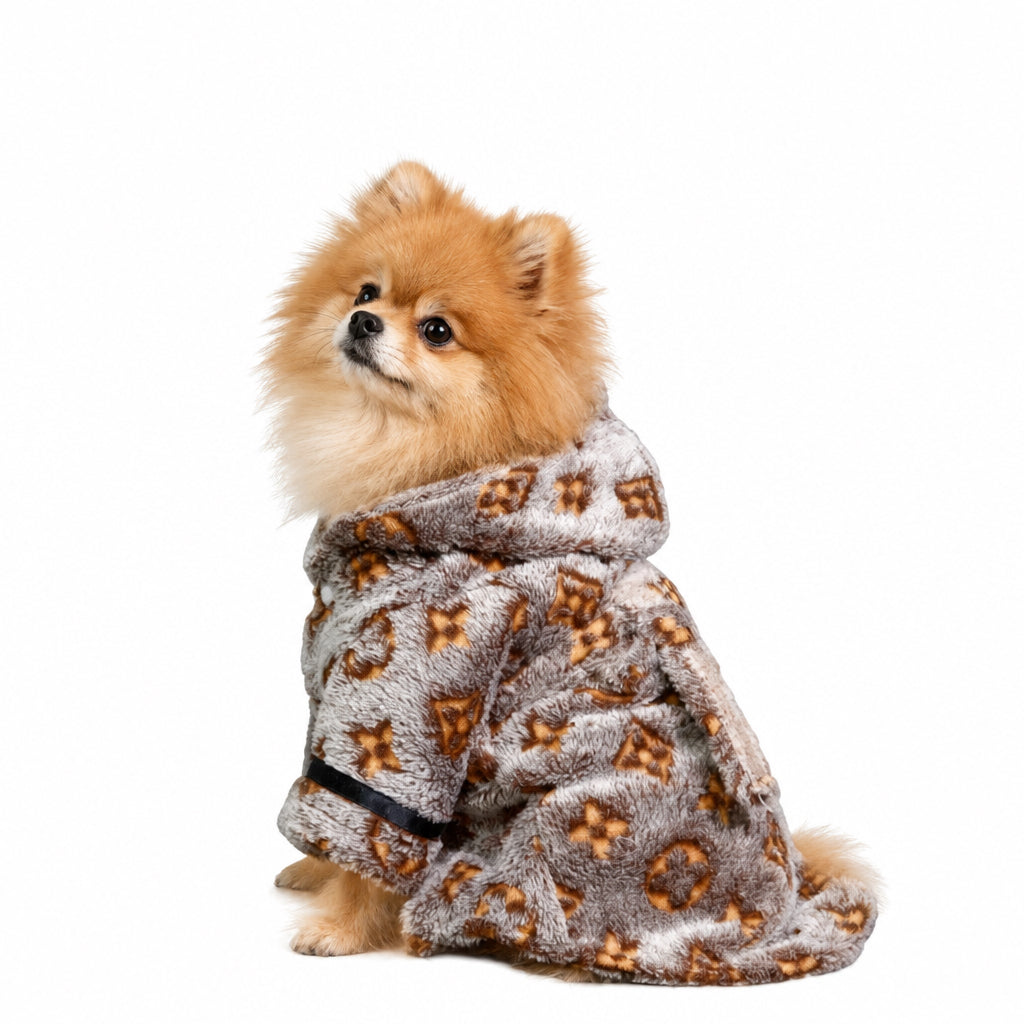 Faux Fur Monogram Dog Dressing Gown - Brown