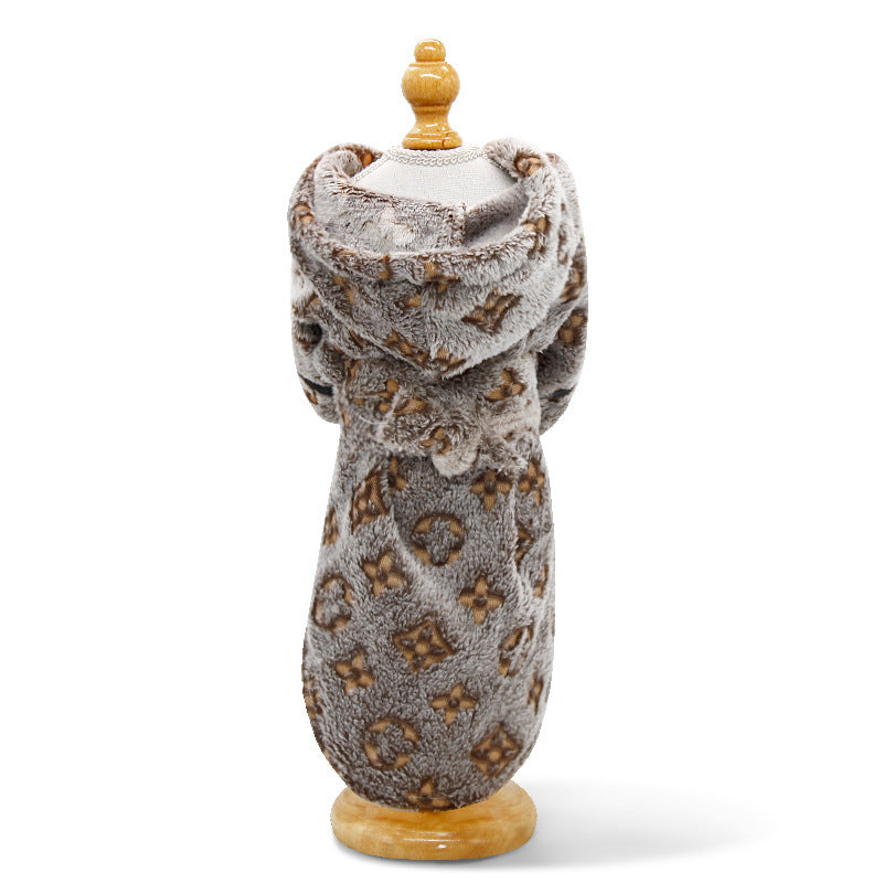 Faux Fur Monogram Dog Dressing Gown - Brown