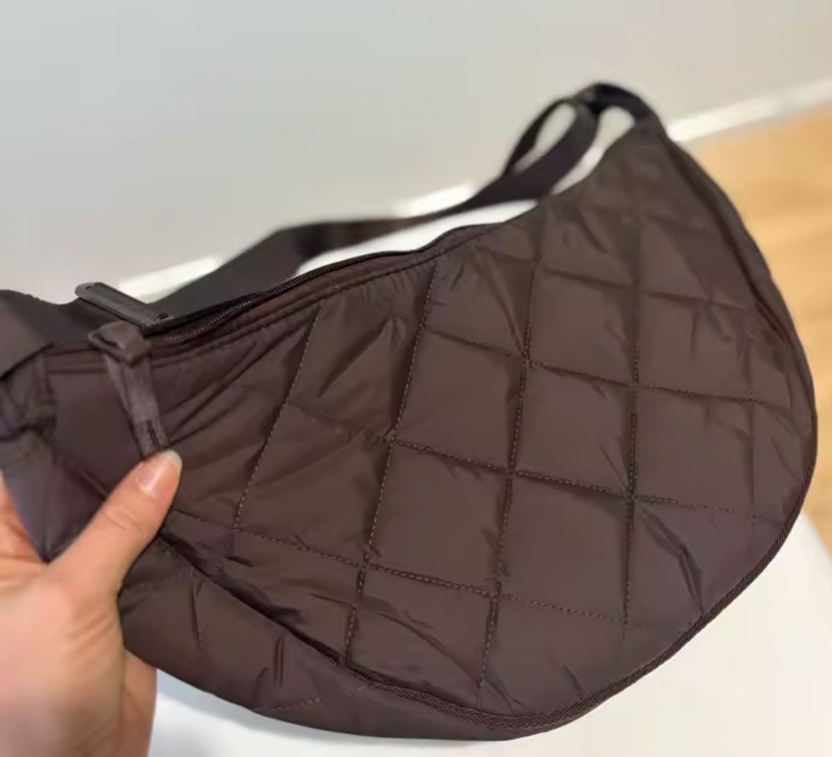 Quilted Crossbody Walking Bag - Brown