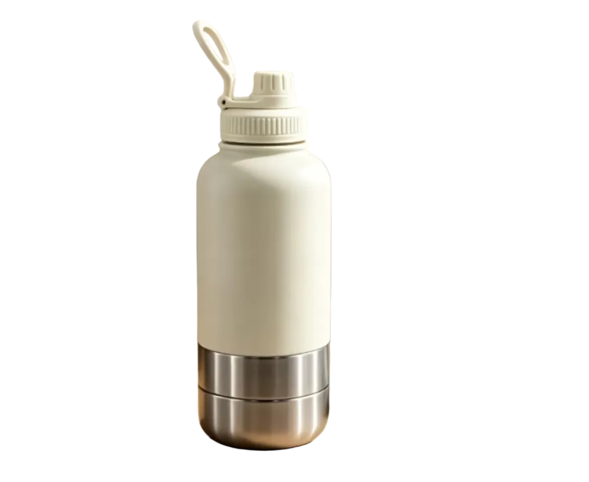 3 in 1 Stainless Steel Dog Water Bottle 32Oz - Off White