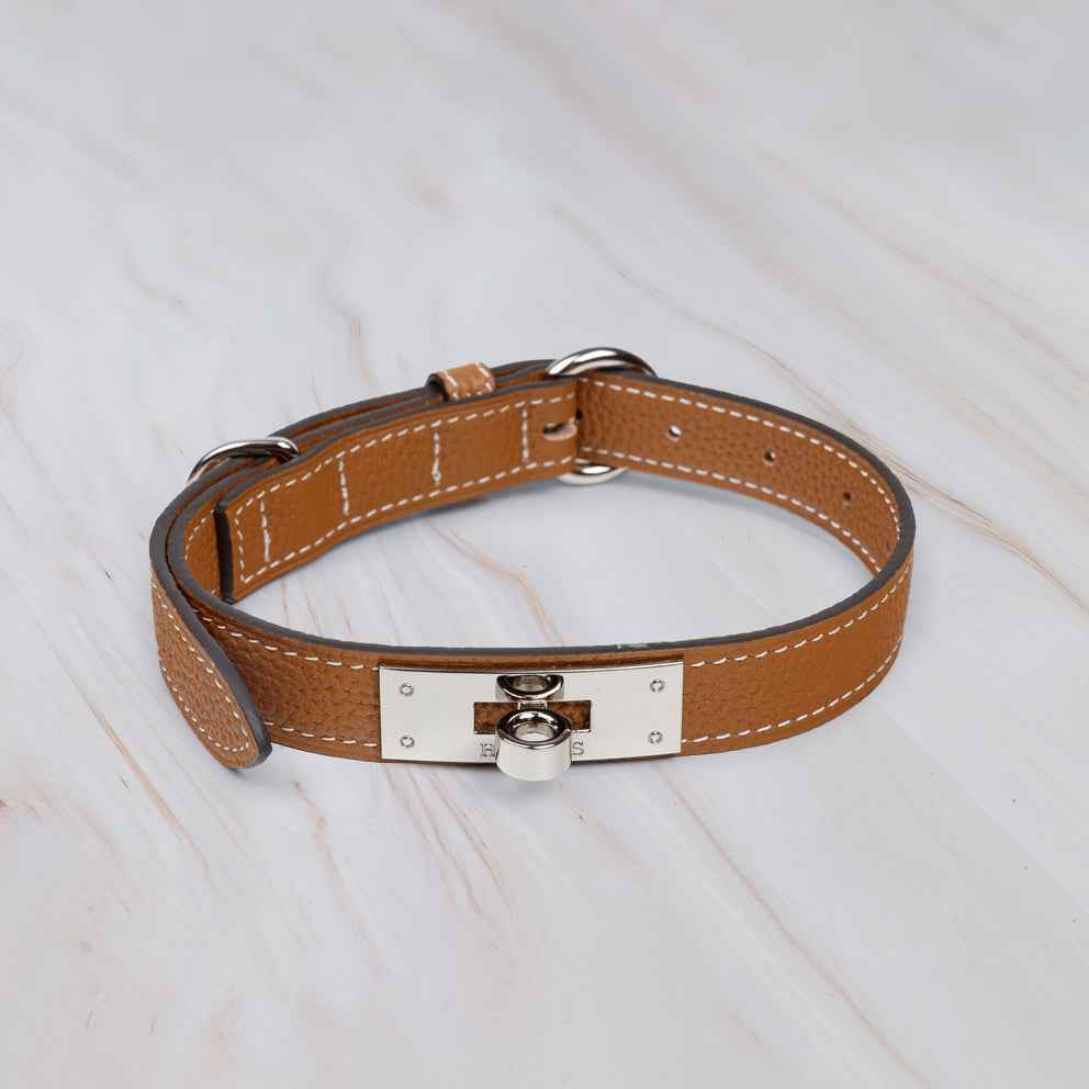 Luxe Lock Clasp Dog Collar and Lead Set - Tobacco Brown