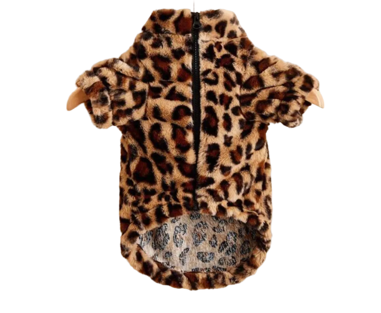 Faux Fur Leopard Print Dog Jacket with Zip - Brown