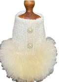 Boucle Tutu Dog Dress with Pearl Buttons - Cream