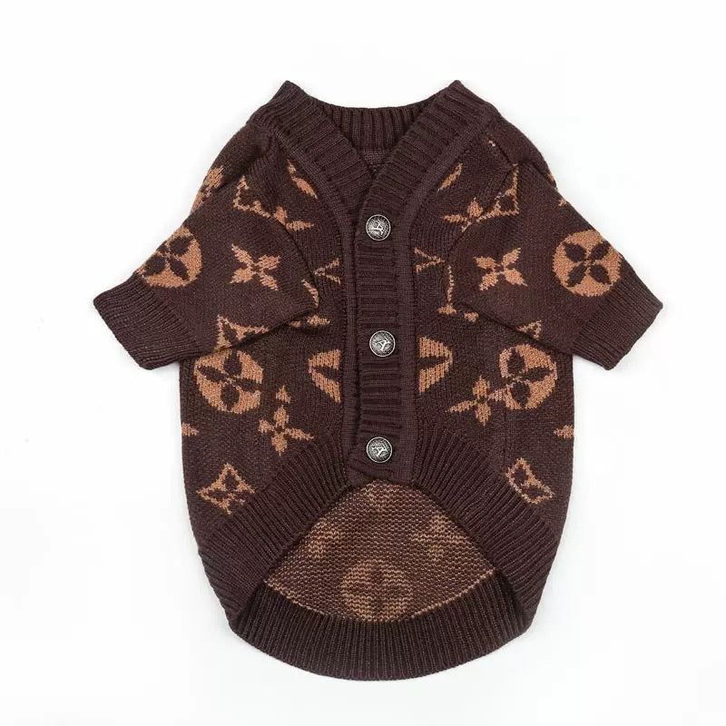 Monogram Dog Knit Cardigan - Brown