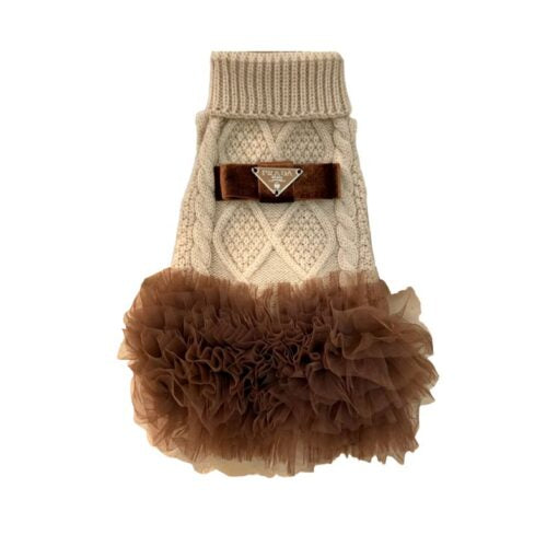 Dog Knit Jumper Dress Peplum Ruffle Tutu - Mocha Brown