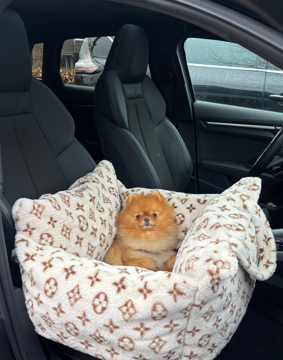 Faux Fur Plush Dog Car Seat Bed - Cream