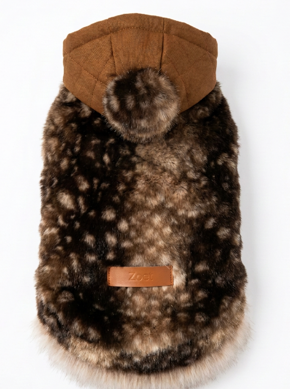 Faux Mink Deer Fawn Animal Print Dog Jacket - Brown