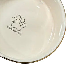 Woof Minimalist Luxury Designer Ceramic Dog Feeding Water Bowl - White/Dune