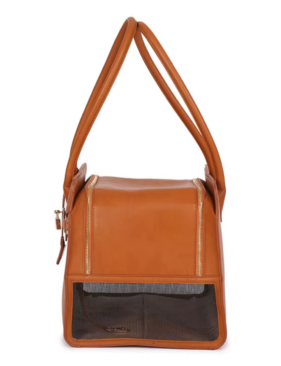 Faux Leather Pet Dog Carrier - Tan