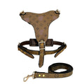 Brown Designer Leather Dog Harness and Leash Set