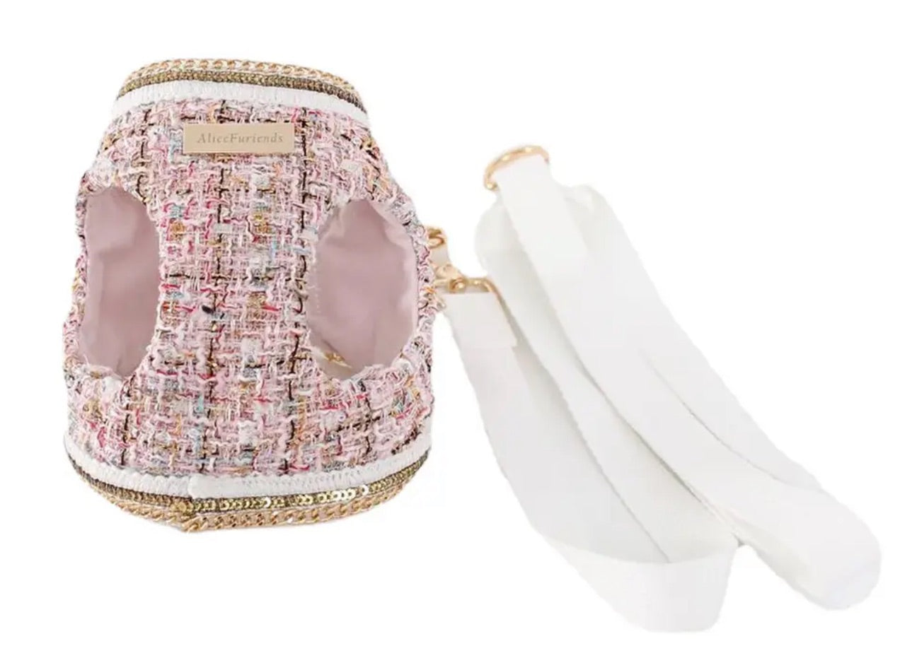 Tweed Pearl Harness and Lead Set - Baby Pink