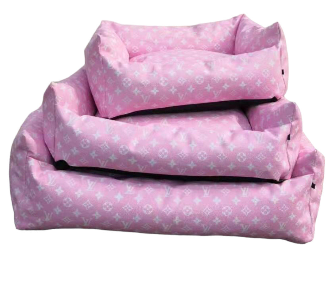 Faux Leather Dog Bed - Pink