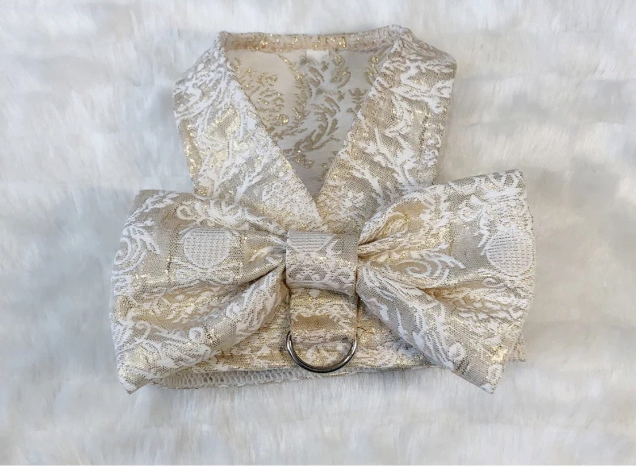 Embroidered Detail Bow Harness Dress - Gold
