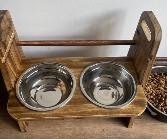 High Raised Dog Bowl With Adjusted Wooden Rack - Walnut