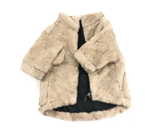 Faux Fur Dog Coat - Brown/Beige