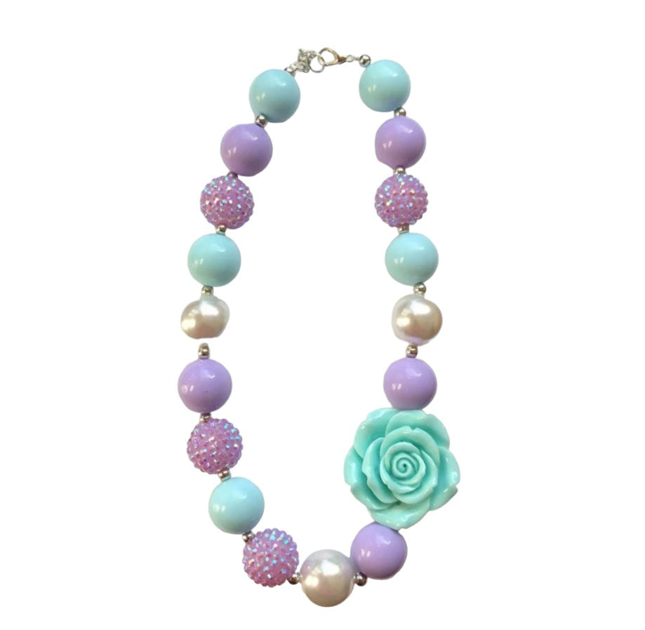 Beaded Necklace with Rose - Lilac Mix