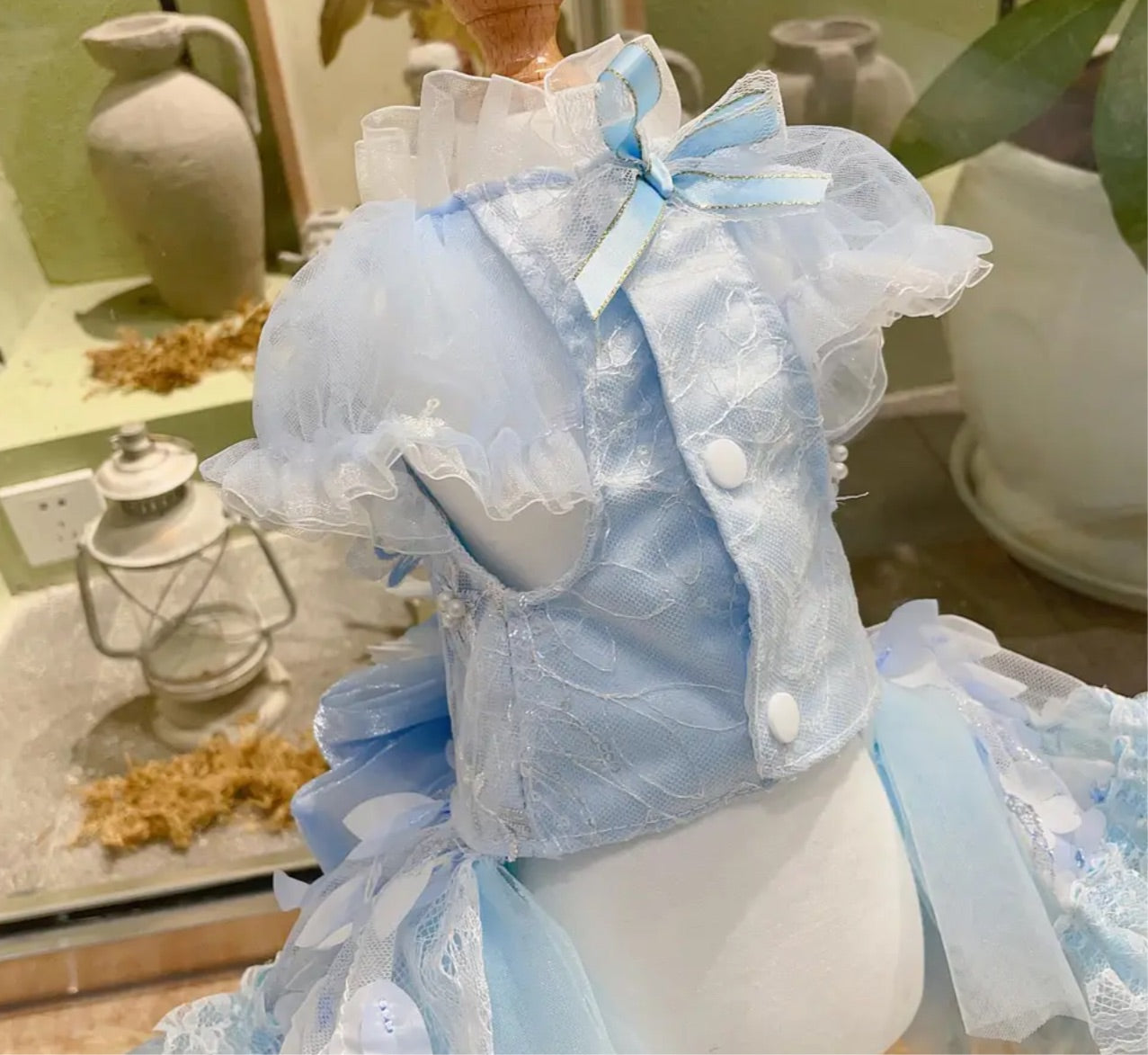Handmade Ruffle Feather Dog Dress - Baby Blue