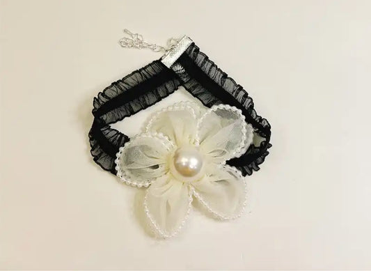 Chiffon Flower Neck Piece - White