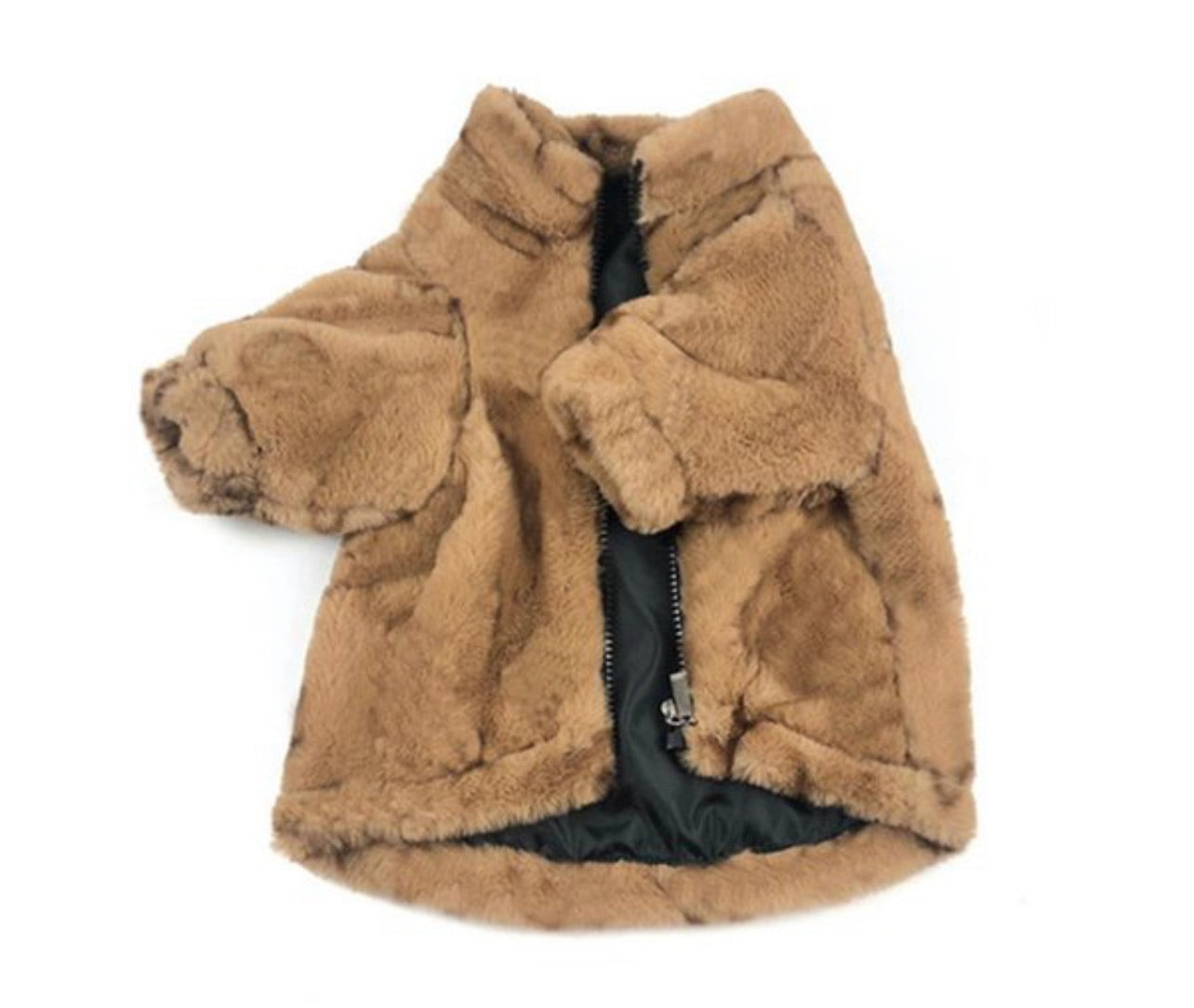 Faux Fur Dog Coat - Brown/Beige