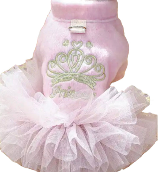 Embroidered Princess Tutu Dress with Lead Attachment - Pink