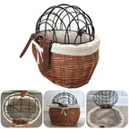 Hand-woven pet carrier bicycle basket
