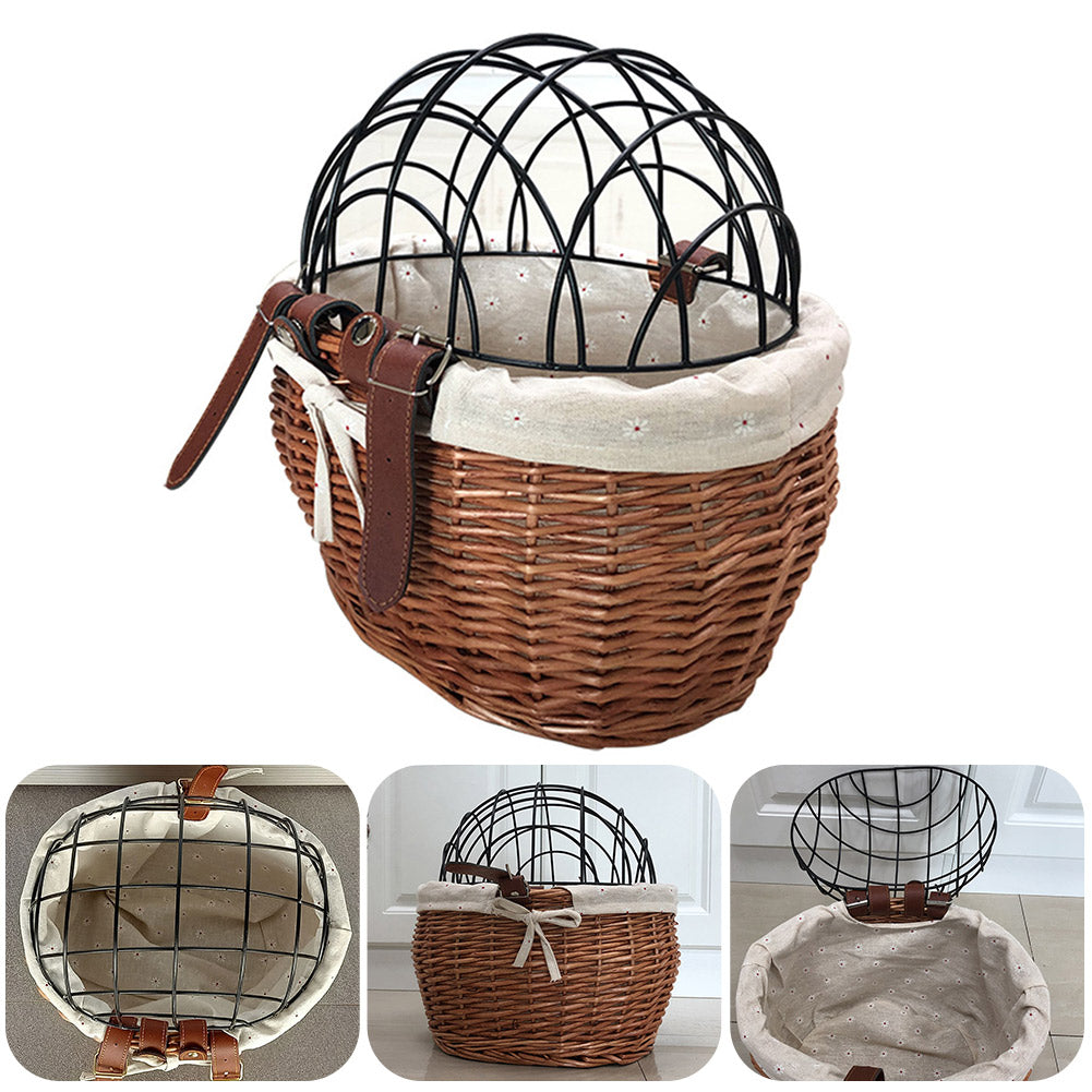 Hand-woven pet carrier bicycle basket