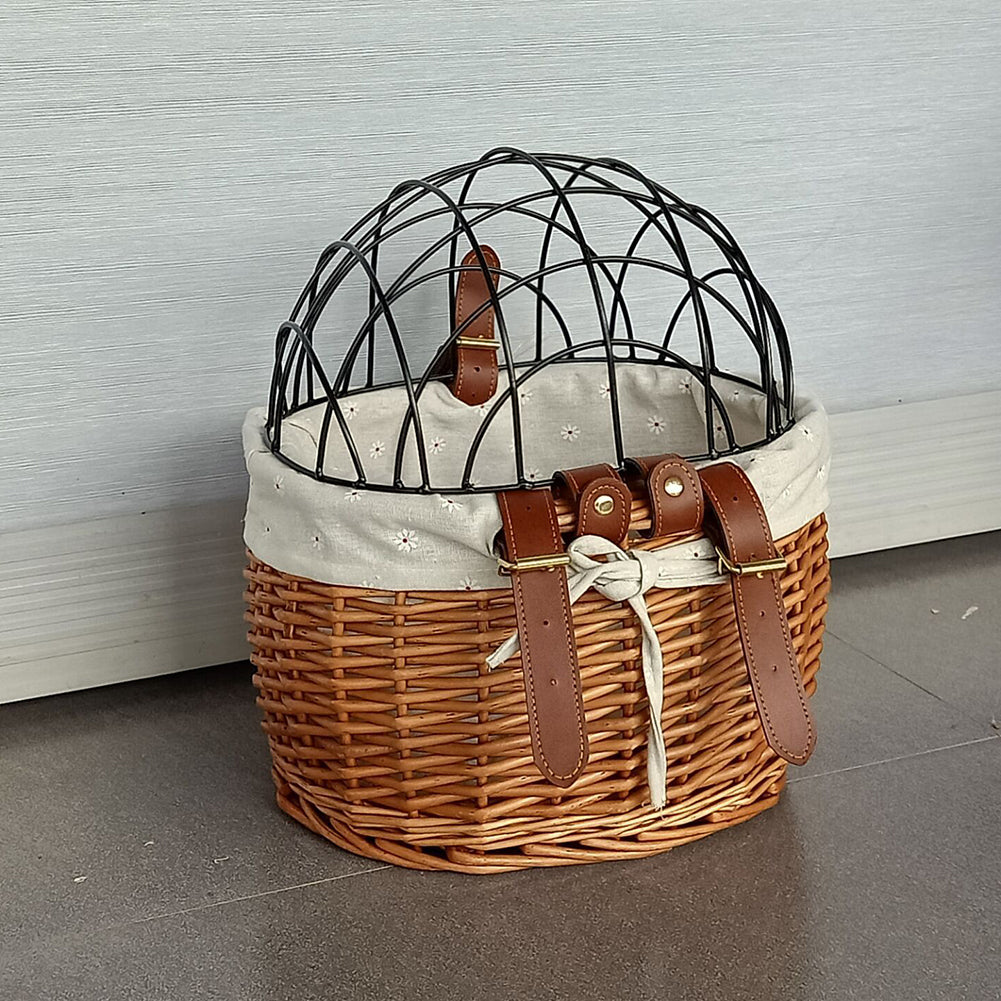 Hand-woven pet carrier bicycle basket