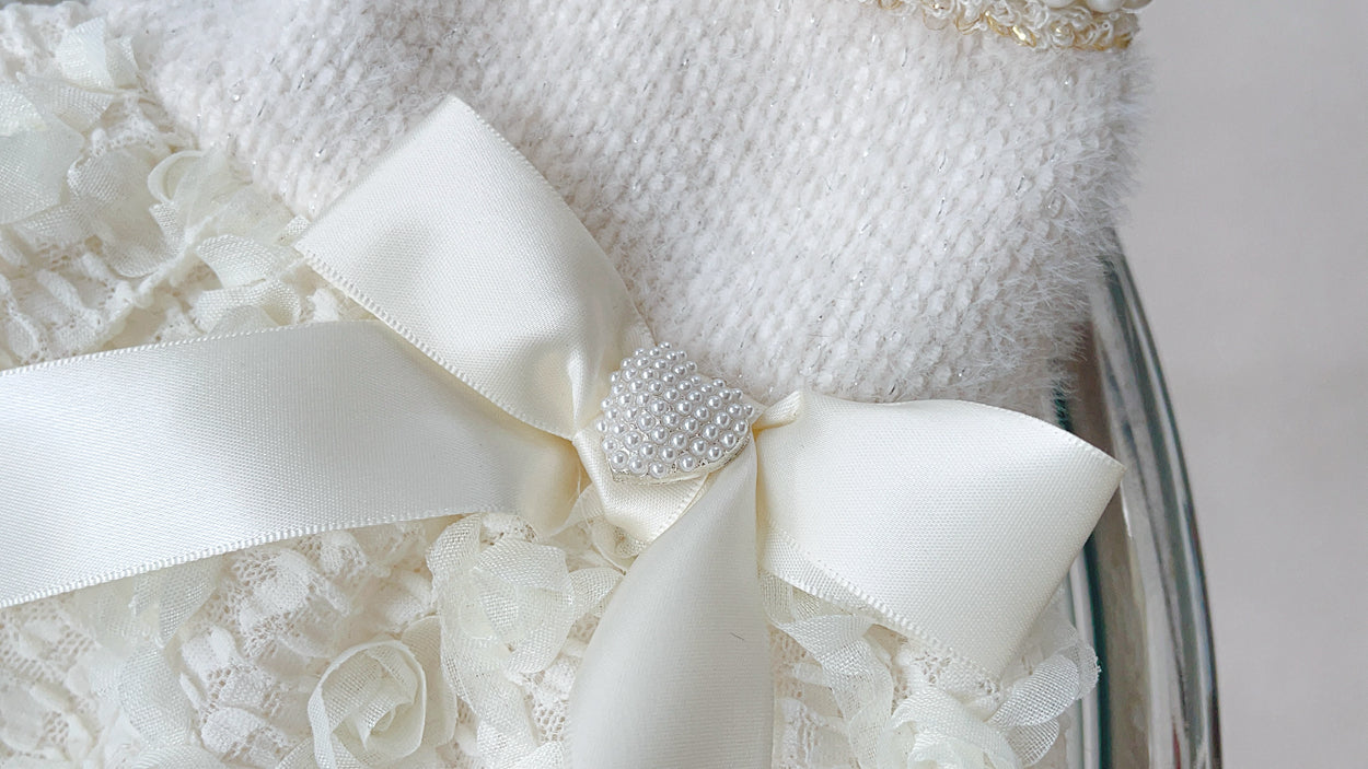 Tweed Rosette Dress - White