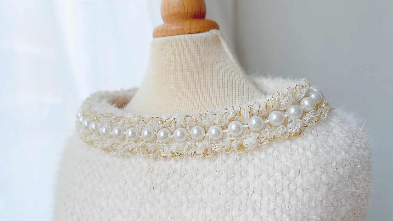 Tweed Rosette Dress - White