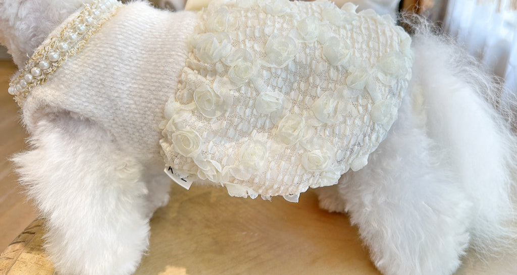 Tweed Rosette Dress - White