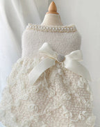 Tweed Rosette Dress - White