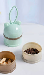 Triple Layer Stackable Pet Travel Treat Food Pot - Green/Beige