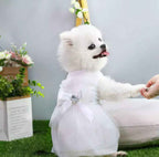 Bowknot Wedding Dress with Rhinestone Gem - White