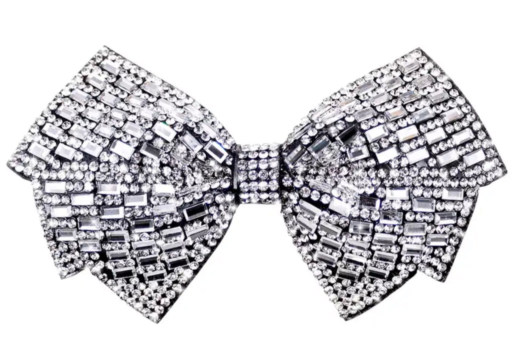 Rhinestone Bling Bow Tie - Silver
