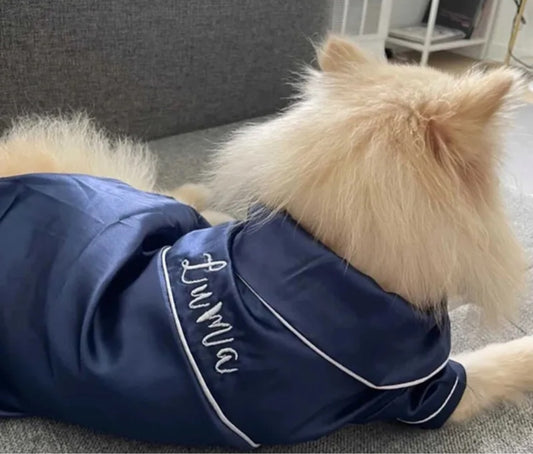 Embroidery Personalized Luxury Pet Pajamas - Navy Blue