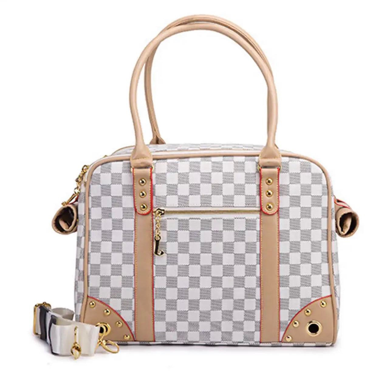 Plaid Pet Carrier - White