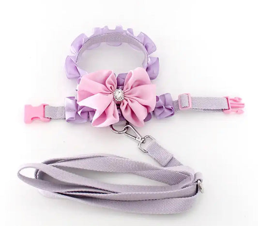 Ruffle Harness and Lead Set - Pink/Purple