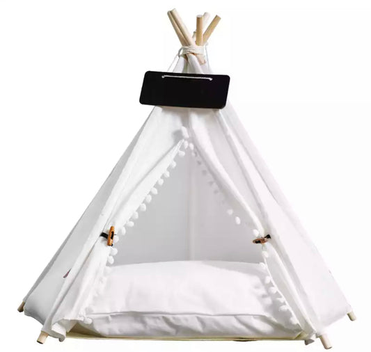 TeePee Dog Tent - White With Trim
